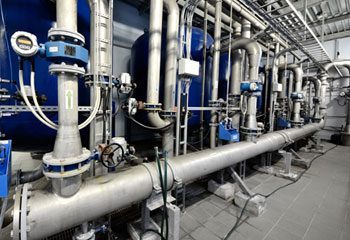 Pipework and pumps in a plant room water system