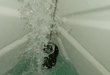 Water flowing into a cleaned cold water storage tank